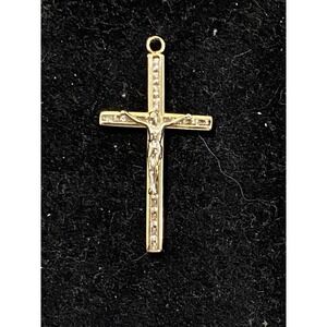 14k Gold Crucifix Pendant 1-1/4 Inches w/ Diamonds Jesus Christ Cross